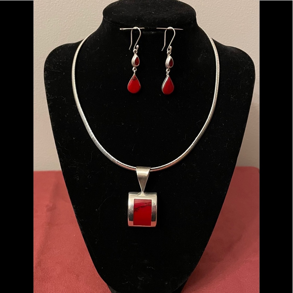 Necklace & Earrings w/Chunky Red Jasper 925